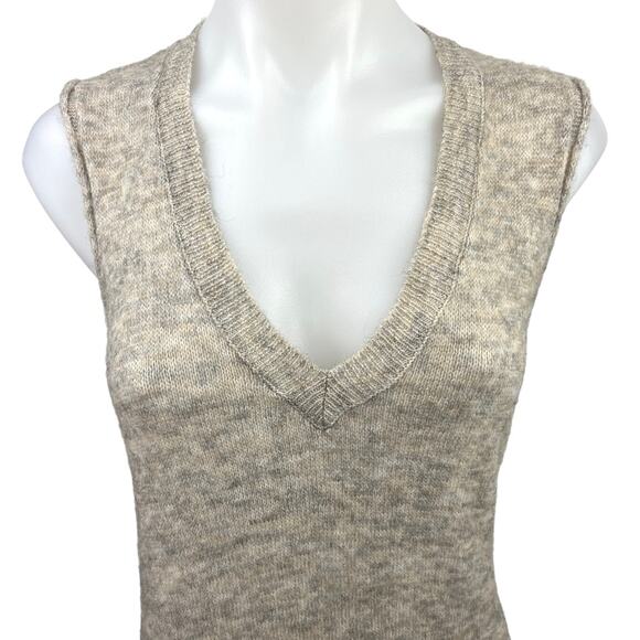 Zara Gray Cream Knit V Neck Sleeveless High Low Midi Sweater Tunic Top Size M - Picture 3 of 5